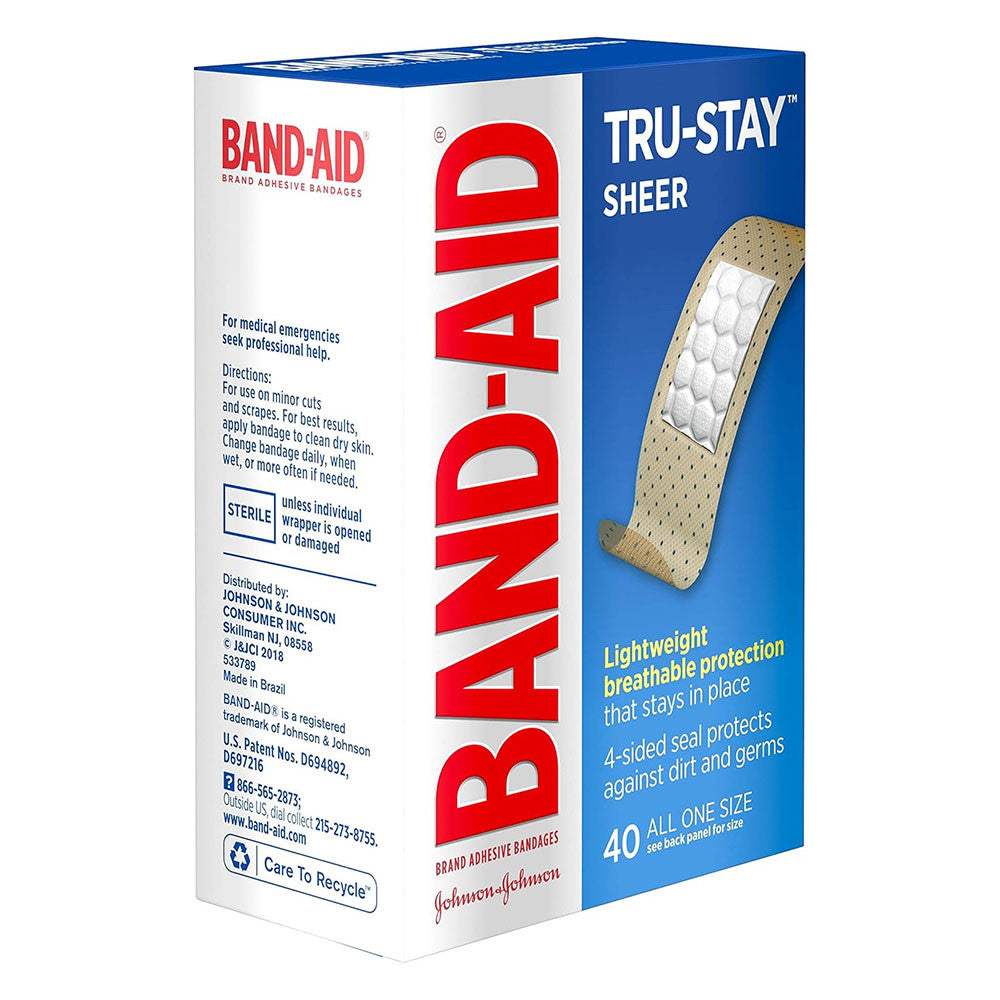 Band-Aid Tru-Stay Sheer Adhesive Bandages, All One Size, 40 Ea